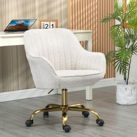 360Â° Beige Boucle Fabric Swivel Chair With High Back, Adjustable Working Chair With Golden Color Base