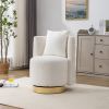 25.2'' Wide Swivel Accent Barrel Chair, Modern Curved Tufted Back With Gold Metal Base, Upholstered Vanity Stool With Throw Pillow For Living Room, Be