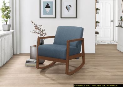 1pc Rocker Accent Chair Modern Living Room Plush Cushion Blue Soft Upholstery Hardwood Frame Elegant Style Comfort Relax