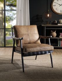 ACME Anzan Accent Chair in Berham Chestnut Top Grain Leather & Matt Iron Finish 59949