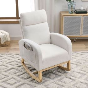 s[Video] Welike 27.6"W Modern Accent High Backrest Living Room Lounge Arm Rocking Chair, Two Side Pocket ,Teddy White (Ivory)