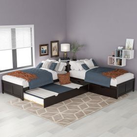 L-shaped Platform Bed with Trundle and Drawers Linked with built-in Desk,Twin,Espresso(Old SKU:SM000916AAP)