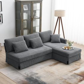 [VIDEO provided][New]87*61"Modern L-shaped Corduroy Sofa with Reversible Chaise,4-seat Upholstered Sectional Indoor Furniture