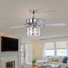 52" Elegant Ceiling Fan Light with Remote, Crystal Chandelier Fan 5 Chrome Reversible Wood Blades for Dinning Room Bedroom Living Room