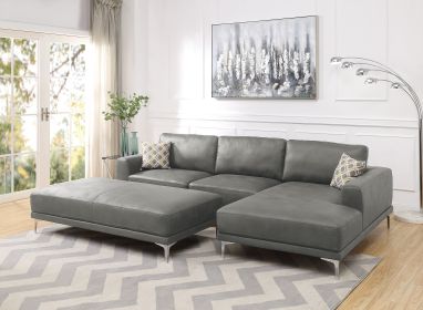 Left Facing Sofa, Right Facing Chaise Sectional Set Antique Grey Breathable Leatherette Sleek Modern 2pc Sectional w Pillows