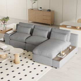 U_Style [ Video Provided] L-shaped Modular Sectional Sofa with Removable Back Cushions,3 Pillows and 2 Storage Spaces,Suitable for Living rooms