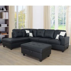 Black Faux Leather 3-Piece Couch Living Room Sofa Set A