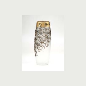 Handpainted Glass Vase for Flowers | Gold Painted Art Glass Oval Vase | Interior Design Home Decor | Table vase 12 in