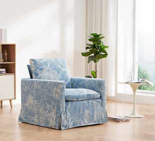 Swivel Chair with Loose Cover, Denim Fabric, Solid wood, Dimensions: 32.67"D x 32.28"W x 32.67"H, living room, bedroom