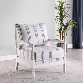 White and Navy Upholstered Stripe Accent Chair