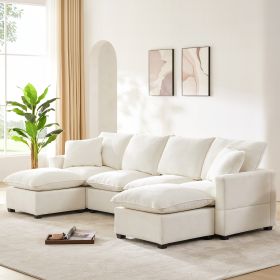 [VIDEO provided] [New] 110*57" Modern U Shape Modular Sofa, 6 Seat Chenille Sectional Couch Set with 2 Pillows Included