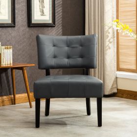 Blended Leather Tufted Accent Chair with Oversized Seating, Gray