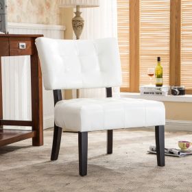 Blended Leather Tufted Accent Chair with Oversized Seating, Ivory