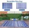 4.98x8FT Reversible Outdoor Rug Waterproof Mat with Storage Bag Portable Plastic Carpet Indoor Outdoor Activity for Picnic Patio Deck RV Trip Blue & W