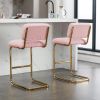 Mid-Century Modern Counter Height Bar Stools for Kitchen Set of 2, Armless Bar Chairs with Gold Metal Chrome Base for Dining Room, Upholstered Boucle