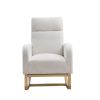 s[Video] Welike 27.6"W Modern Accent High Backrest Living Room Lounge Arm Rocking Chair, Two Side Pocket ,Teddy White (Ivory)