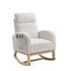 s[Video] Welike 27.6"W Modern Accent High Backrest Living Room Lounge Arm Rocking Chair, Two Side Pocket ,Teddy White (Ivory)