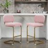 Mid-Century Modern Counter Height Bar Stools for Kitchen Set of 2, Armless Bar Chairs with Gold Metal Chrome Base for Dining Room, Upholstered Boucle