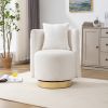 25.2'' Wide Swivel Accent Barrel Chair, Modern Curved Tufted Back With Gold Metal Base, Upholstered Vanity Stool With Throw Pillow For Living Room, Be