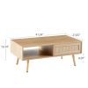 41.34" Rattan Coffee table; sliding door for storage; solid wood legs; Modern table for living room ; natural