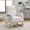 s[Video] Welike 27.6"W Modern Accent High Backrest Living Room Lounge Arm Rocking Chair, Two Side Pocket ,Teddy White (Ivory)