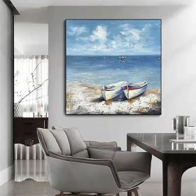 Hand Painted Oil Paintings Abstract Seascape Painting Boats On The Beach Living Room Hallway Luxurious Decorative Painting (style: 1, size: 60x60cm)