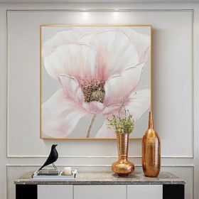 Hand Painted Oil Painting Pink flower Rosebush On Canvas Living Room Hallway Bedroom Luxurious Decorative Painting (style: 1, size: 120x120cm)