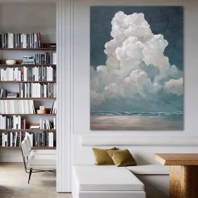 Hand Painted Oil Painting White Cloud Textured Wall Art Blue Sky Painting Cloud Painting Minimalist Cloud Wall Art White Cloud Art Blue Sky Wall Art N (style: 1, size: 150X220cm)