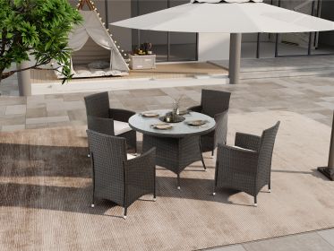 5 Piece Outdoor Dining Set All-Weather Wicker Patio Dining Table and Chairs with Cushions (Color: as Pic)