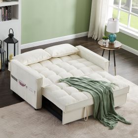 Furniture Sofa Bed with 2 Pillows for Living Room (Color: Beige)