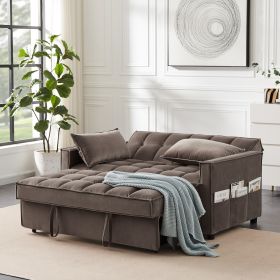 Furniture Sofa Bed with 2 Pillows for Living Room (Color: Brown)